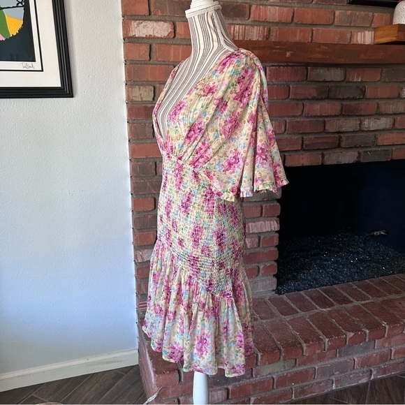 byTimo Floral Smocked Chiffon Mini Dress Sz M - Picture 5 of 10